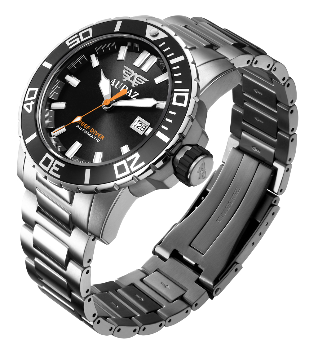 Audaz Reef Diver Black 45mm Automatic inkl. Gummiarmband
