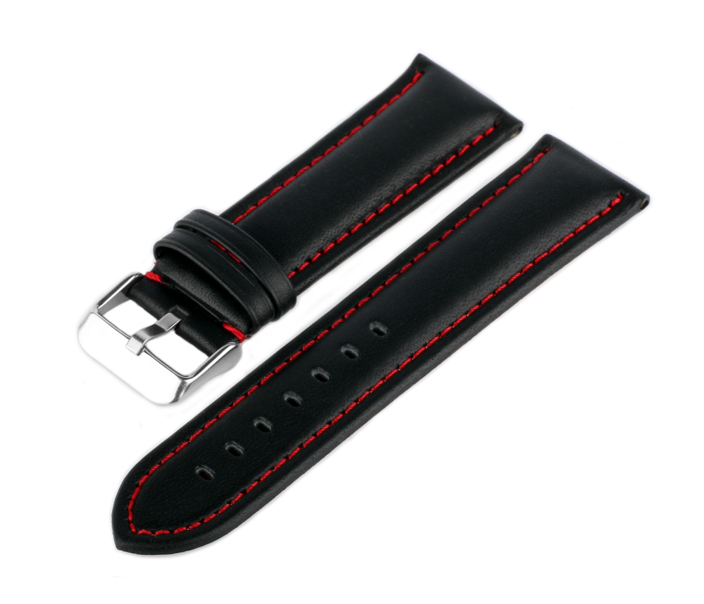 Uhren Lederarmband Schwarz-Rot LR-10
