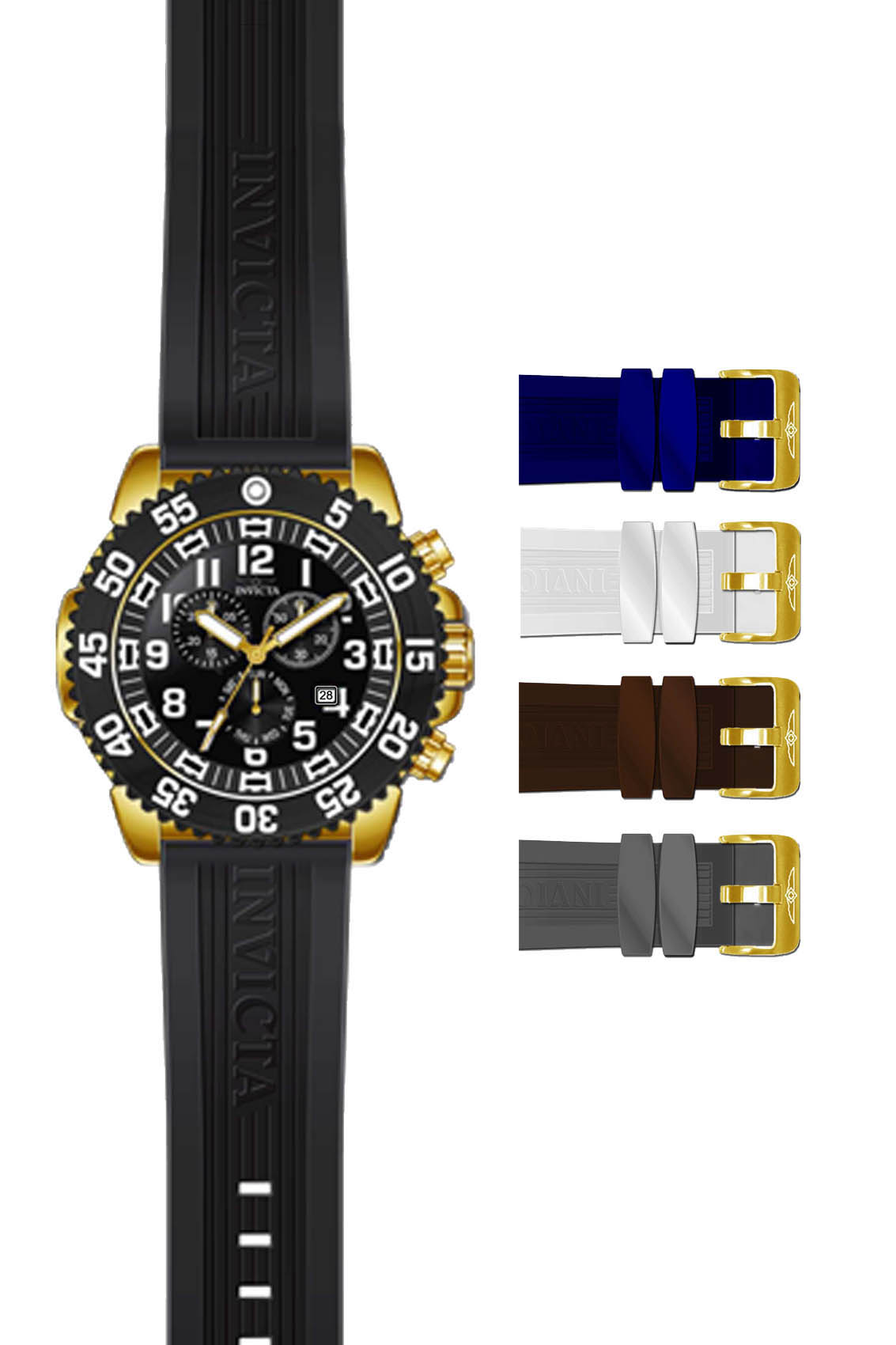 Invicta Gummiarmband 24 mm goldene Schließe