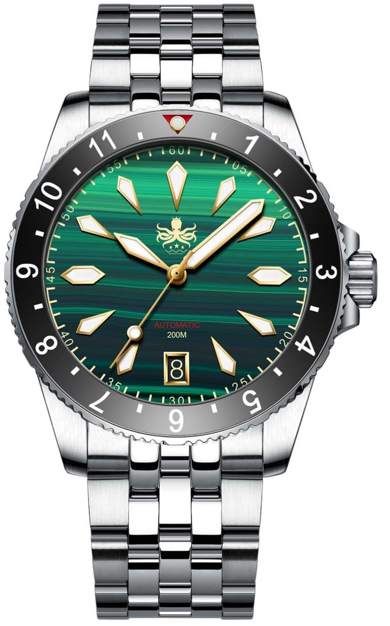 Phoibos Voyager Green Malachite 200m Diver Automatic