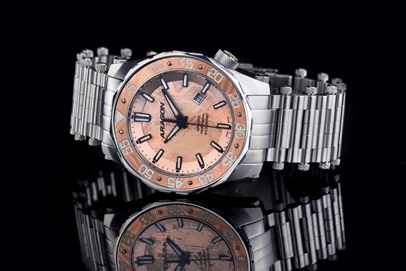 ARAGON Sea Charger Meteorite Swiss Titanium Damascus Bezel Copper 50mm Limited Edition