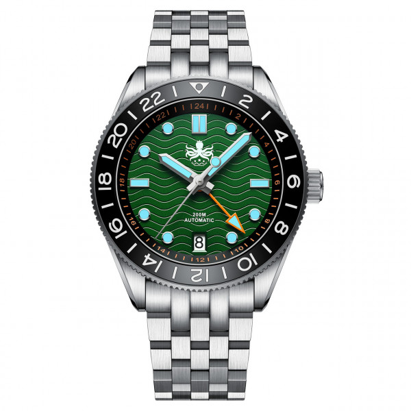 Phoibos Wave Master Green GMT 200m Diver Automatic Steel