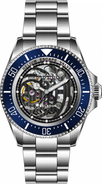 OceanX Sharkmaster 1000 Black-Blue Skeleton Automatic