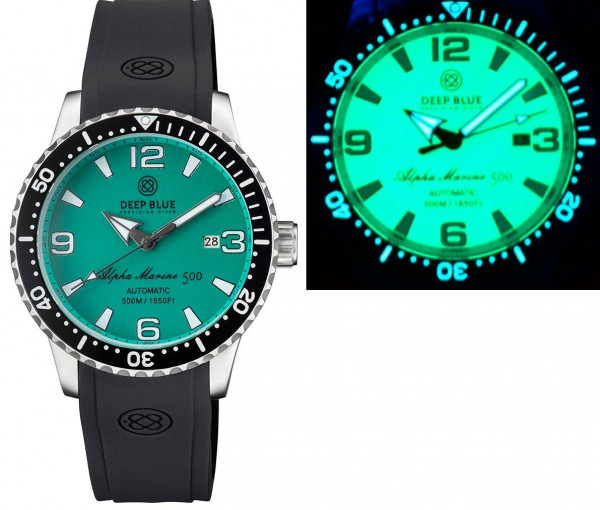 Deep Blue Pro Alpha Marine 500m 44mm Jade Blue Full Lume Rubber