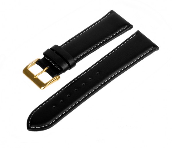 Uhren Lederarmband Schwarz-Weiß LLB-80 Glattleder Gold